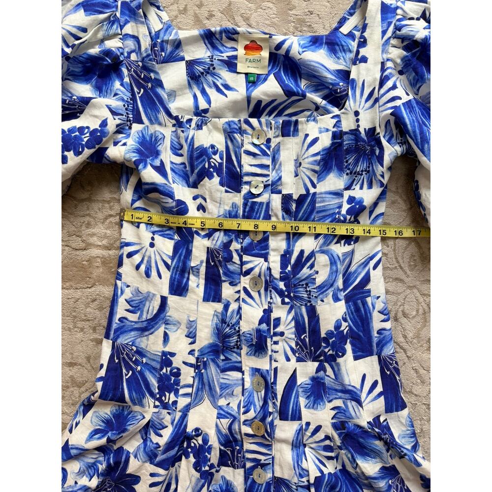 FARM Rio Women's XS Off-White Blue Garden Tiles Plaid Mini Dress SOLD OUT - Picture 6 of 9